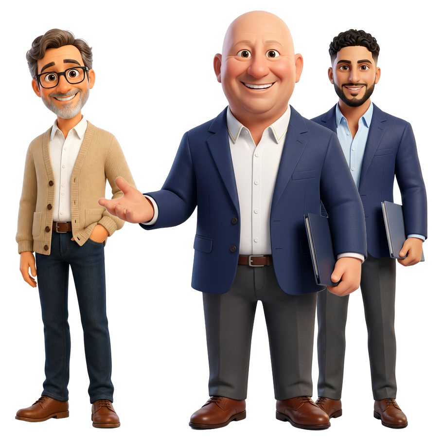 Philippe, Alexandre et Nico, les trois personnages de l'agence Infosviager