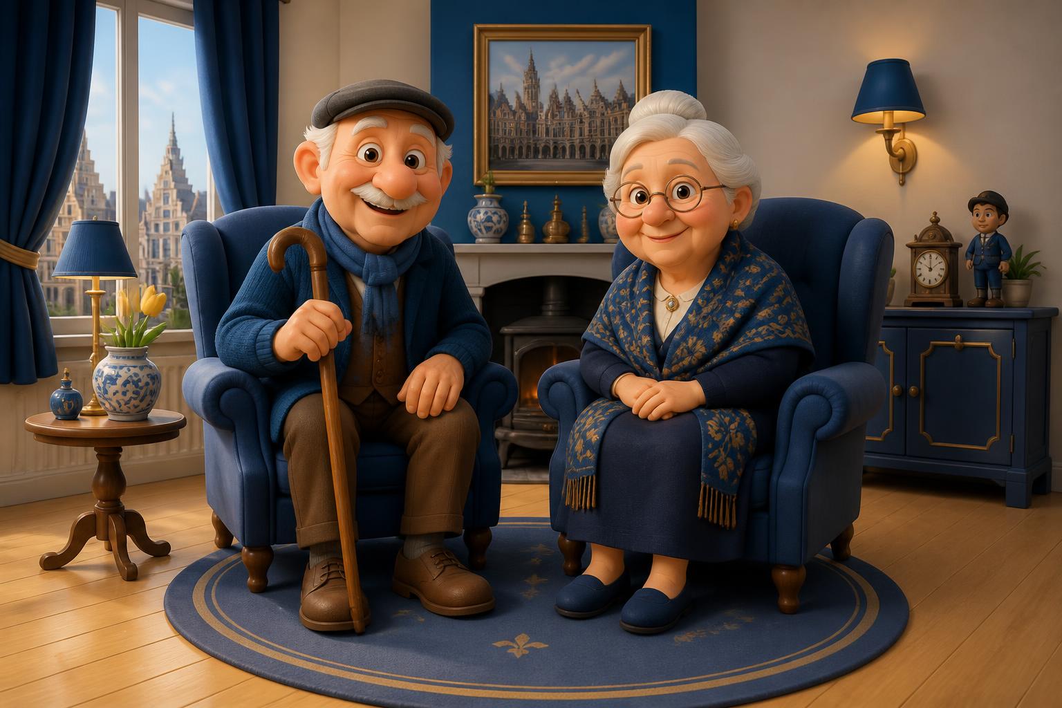 Couple de vendeurs très âgés devant leur maison belge